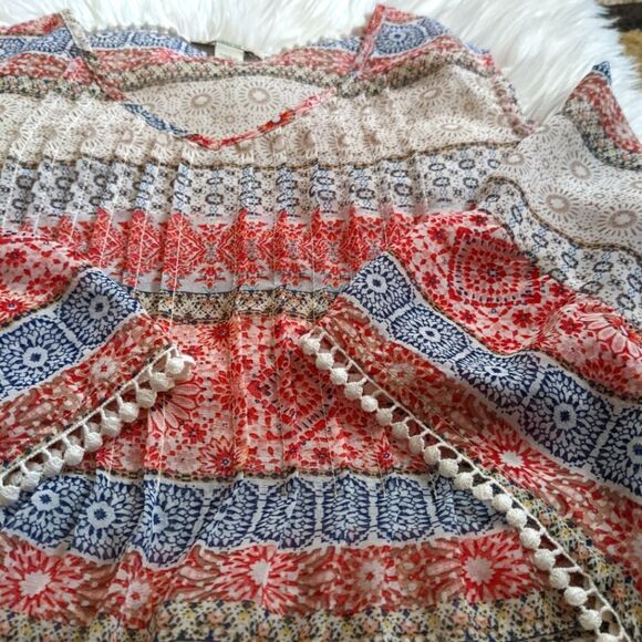 5/$25! One World Boho Sheer Open Shoulder Top - Picture 5 of 10